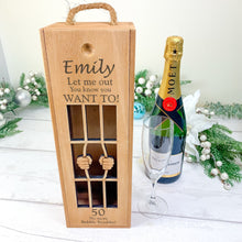 Load image into Gallery viewer, Champagne Prosecco Wooden Gift Box. Let Me Out