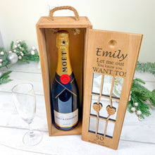 Load image into Gallery viewer, Champagne Prosecco Wooden Gift Box. Let Me Out