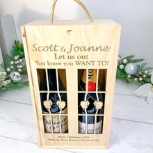 Load image into Gallery viewer, Personalised Christmas Wine Gift Box For 2 Bottles