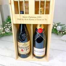 Load image into Gallery viewer, Personalised Christmas Wine Gift Box For 2 Bottles