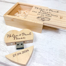 Load image into Gallery viewer, Personalised Wooden USB Flash Drive With Presentation Box, Wedding Memories