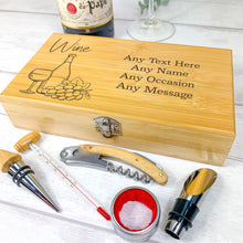 Load image into Gallery viewer, Personalised 5 Piece Luxury Wine Gift Set With Accessories. Any Name, Occasion & Message