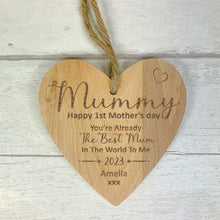Load image into Gallery viewer, Personalised Wooden Heart 1st Mothers Day Gift, Gift For Mom