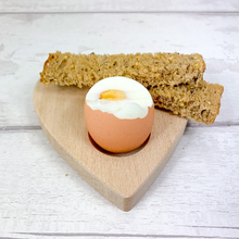 Load image into Gallery viewer, Personalised Dippy Egg Board, Heart Shaped Egg and Soldiers Serving Board. Easter Gift.