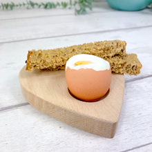 Load image into Gallery viewer, Personalised Dippy Egg Board, Heart Shaped Egg and Soldiers Serving Board. Easter Gift.