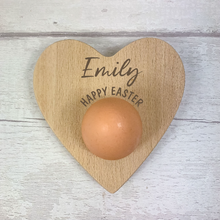 Load image into Gallery viewer, Personalised Dippy Egg Board, Heart Shaped Egg and Soldiers Serving Board. Easter Gift.