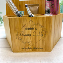 Load image into Gallery viewer, Personalised Wooden Beauty Caddy, Makeup Organiser. Gift for Mother's Day
