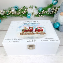 Load image into Gallery viewer, Personalised Luxury Baby&#39;s First Christmas Keepsake Box, Christmas Train
