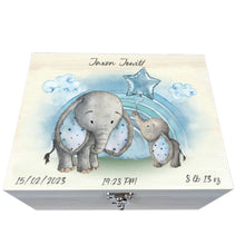 Load image into Gallery viewer, Personalised Baby Keepsake Box, Blue Elephant Theme
