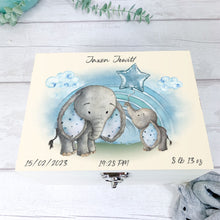 Load image into Gallery viewer, Personalised Baby Keepsake Box, Blue Elephant Theme
