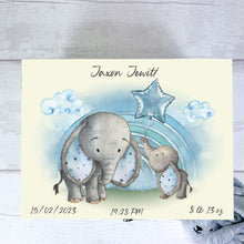 Load image into Gallery viewer, Personalised Baby Keepsake Box, Blue Elephant Theme
