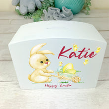 Load image into Gallery viewer, Personalised Luxury Wooden Money Box, Easter Bunny Piggy Bank.
