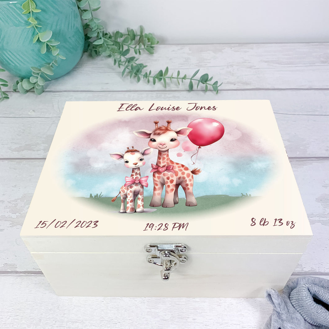 Personalised Baby Keepsake Box, Pink Giraffe Theme