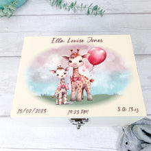 Load image into Gallery viewer, Personalised Baby Keepsake Box, Pink Giraffe Theme
