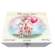 Load image into Gallery viewer, Personalised Baby Keepsake Box, Pink Giraffe Theme
