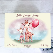 Load image into Gallery viewer, Personalised Baby Keepsake Box, Pink Giraffe Theme

