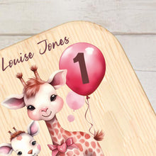 Load image into Gallery viewer, Personalised Child&#39;s Stool, Pink Giraffe Theme
