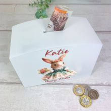 Load image into Gallery viewer, Personalised Luxury Wooden Money Box, Spring Bunny Piggy Bank.
