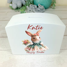 Load image into Gallery viewer, Personalised Luxury Wooden Money Box, Spring Bunny Piggy Bank.
