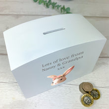 Load image into Gallery viewer, Personalised Luxury Wooden Money Box, Spring Bunny Piggy Bank.
