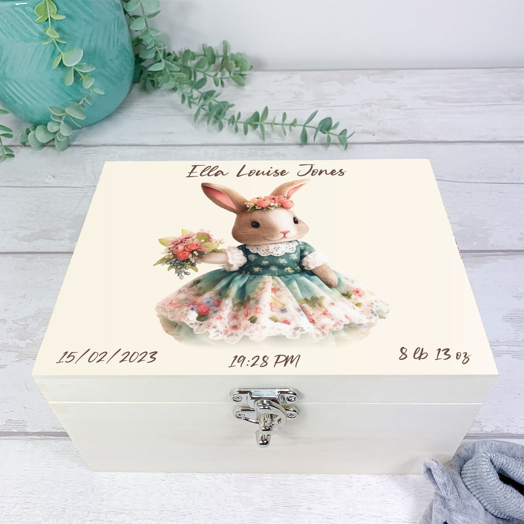 Personalised Baby Keepsake Box, Spring Bunny Theme