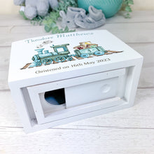 Load image into Gallery viewer, Personalised Luxury Wooden Money Box, Train Ride Piggy Bank.
