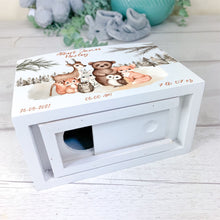 Load image into Gallery viewer, Personalised Luxury Wooden Money Box, Woodland Animal Piggy Bank.
