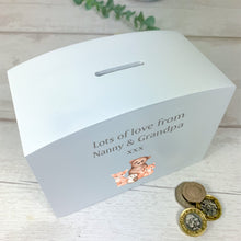 Load image into Gallery viewer, Personalised Luxury Wooden Money Box, Woodland Animal Piggy Bank.
