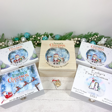 Load image into Gallery viewer, Personalised Luxury Baby&#39;s First Christmas Keepsake Box, Christmas Baby Elephants
