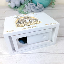 Load image into Gallery viewer, Personalised Luxury Wooden Money Box, Boho Nursery Piggy Bank.
