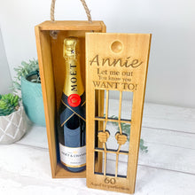 Load image into Gallery viewer, Champagne Prosecco Wooden Gift Box. Let Me Out
