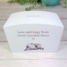 Load image into Gallery viewer, Personalised Luxury Wooden Money Box, Blue Elephant Piggy Bank.
