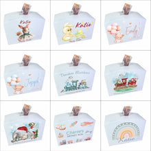 Load image into Gallery viewer, Personalised Luxury Wooden Money Box, Blue Teddy Piggy Bank.
