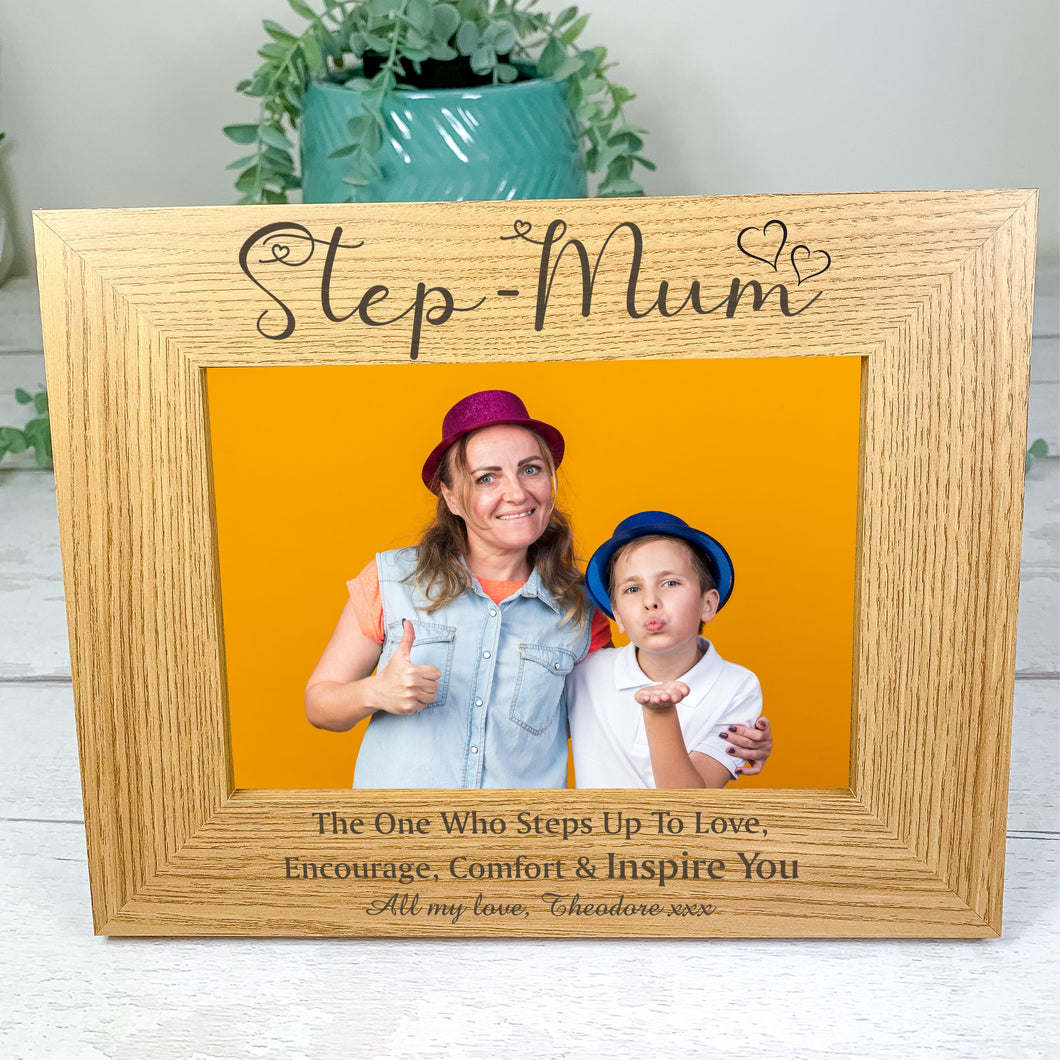 Personalised Wooden Photo Frame For Step Mum, Mother's Day Gift