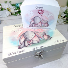 Load image into Gallery viewer, Personalised Baby Keepsake Box, Pink Baby Elephant Theme
