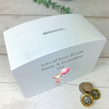 Load image into Gallery viewer, Personalised Luxury Wooden Money Box, Pink Giraffe Piggy Bank.
