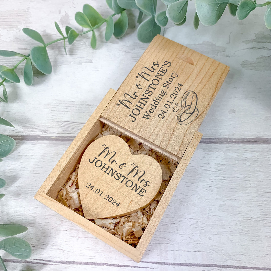 Personalised Wooden USB Flash Drive With Presentation Box, Wedding Memories