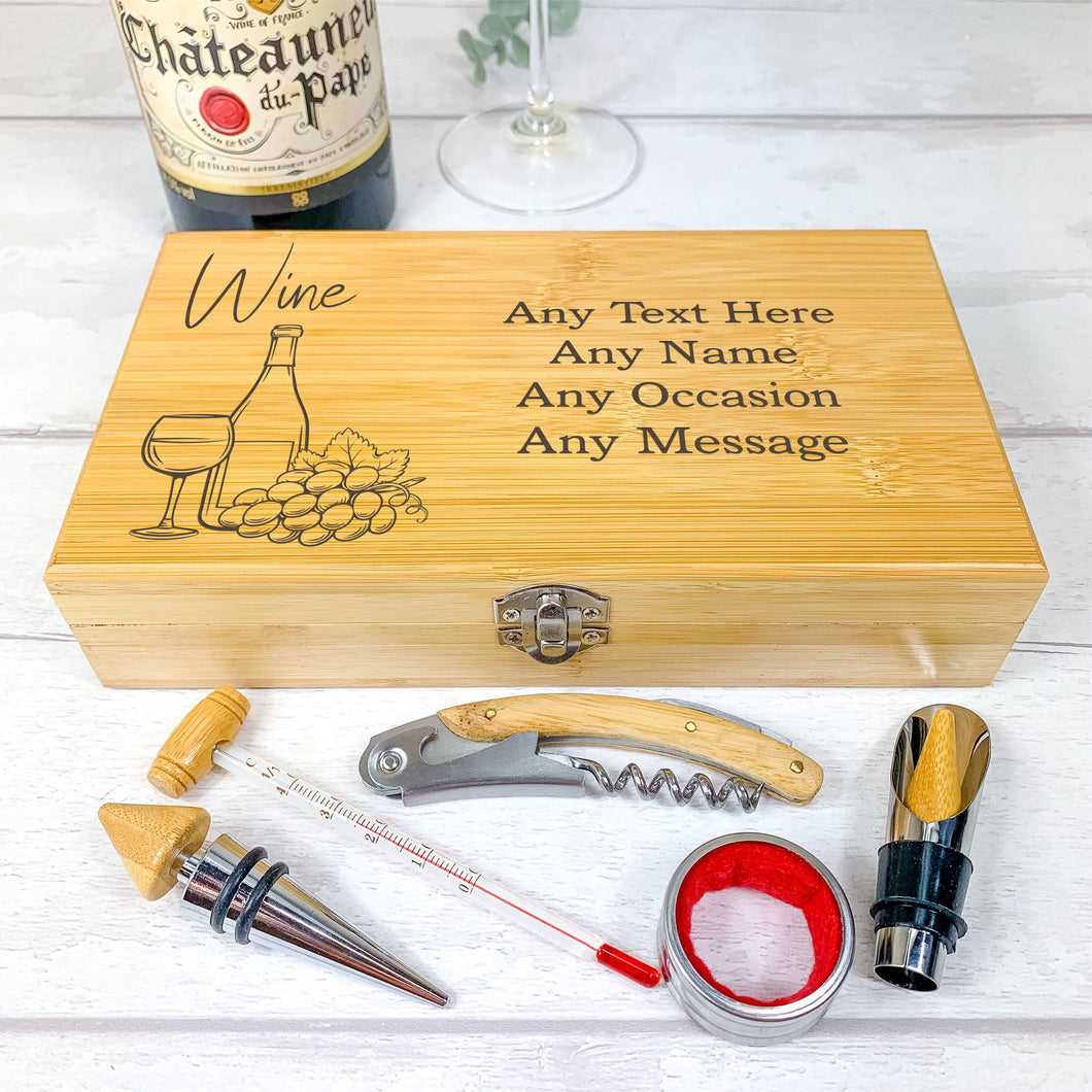 Personalised 5 Piece Luxury Wine Gift Set With Accessories. Any Name, Occasion & Message