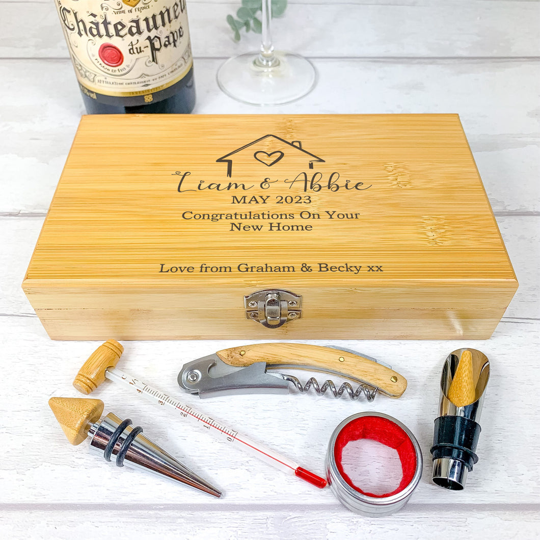 Personalised 5 Piece Luxury Wine Gift Set With Accessories. Perfect Housewarming Gift