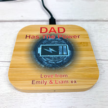 Load image into Gallery viewer, Personalised Bamboo Wireless Charger, Father&#39;s Day Gift
