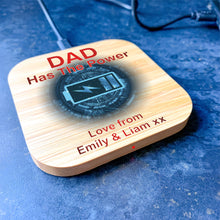 Load image into Gallery viewer, Personalised Bamboo Wireless Charger, Father&#39;s Day Gift
