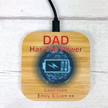 Load image into Gallery viewer, Personalised Bamboo Wireless Charger, Father&#39;s Day Gift
