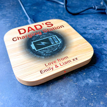 Load image into Gallery viewer, Personalised Bamboo Wireless Charger, Father&#39;s Day Gift
