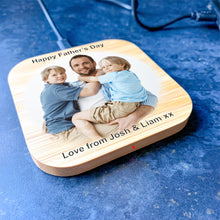 Load image into Gallery viewer, Personalised Bamboo Wireless Charger, Father&#39;s Day Gift With Photograph
