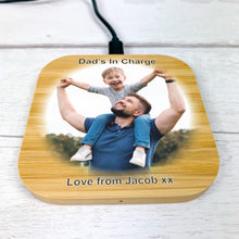 Load image into Gallery viewer, Personalised Bamboo Wireless Charger, Father&#39;s Day Gift With Photograph
