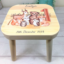 Load image into Gallery viewer, Personalised Childrens Stool, Woodland Animal Theme
