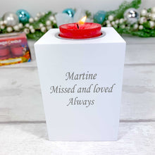 Load image into Gallery viewer, Personalised Single Tealight Holder with Yankee Candle® Robins Are Near Christmas gift
