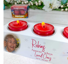 Load image into Gallery viewer, Personalised Tealight Holder with Yankee Candle® Robins Are Near With Photograph
