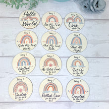 Load image into Gallery viewer, Wooden Baby Age and Milestone Discs Bundle, Boho Rainbow Theme
