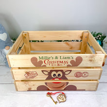 Load image into Gallery viewer, Personalised Large Pine Christmas Eve Crate - Rudolph design
